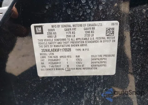 2015 Chevrolet Equinox Ls из США, поврежденный, VIN 2GNALAEK9F1176528